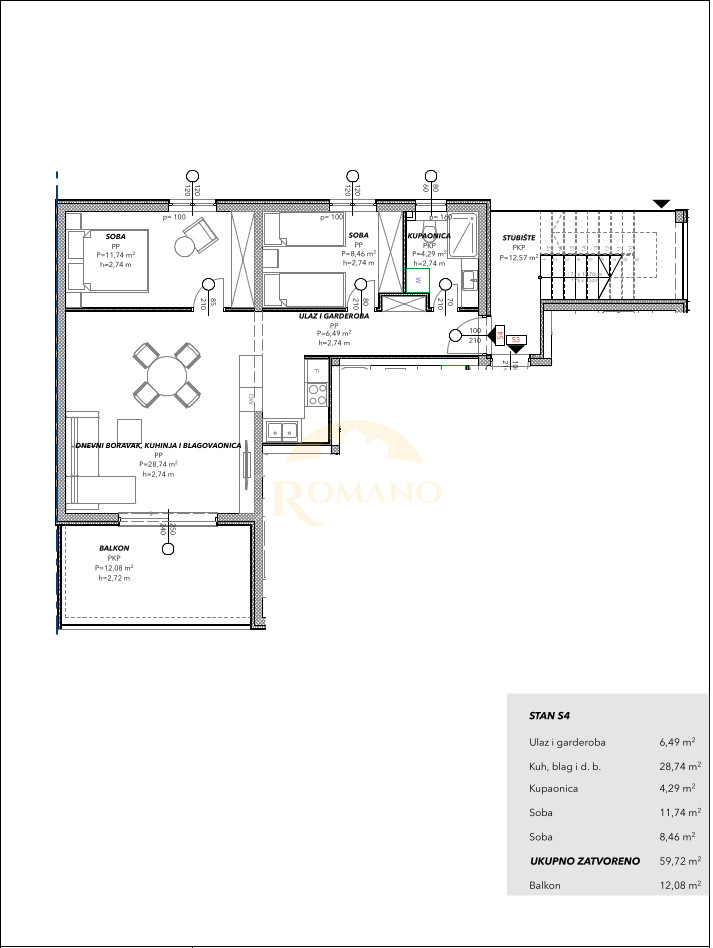 Dvosobno stanovanje z razgledom na morje na Čiovu, območje Salduna blizu kampa Rožac - 64 m2